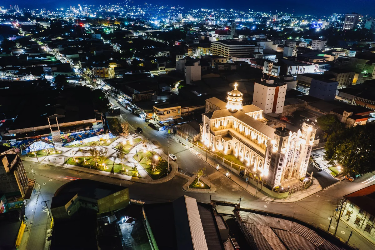 BMNS - Night aerial view of cityscape with illuminated buildings