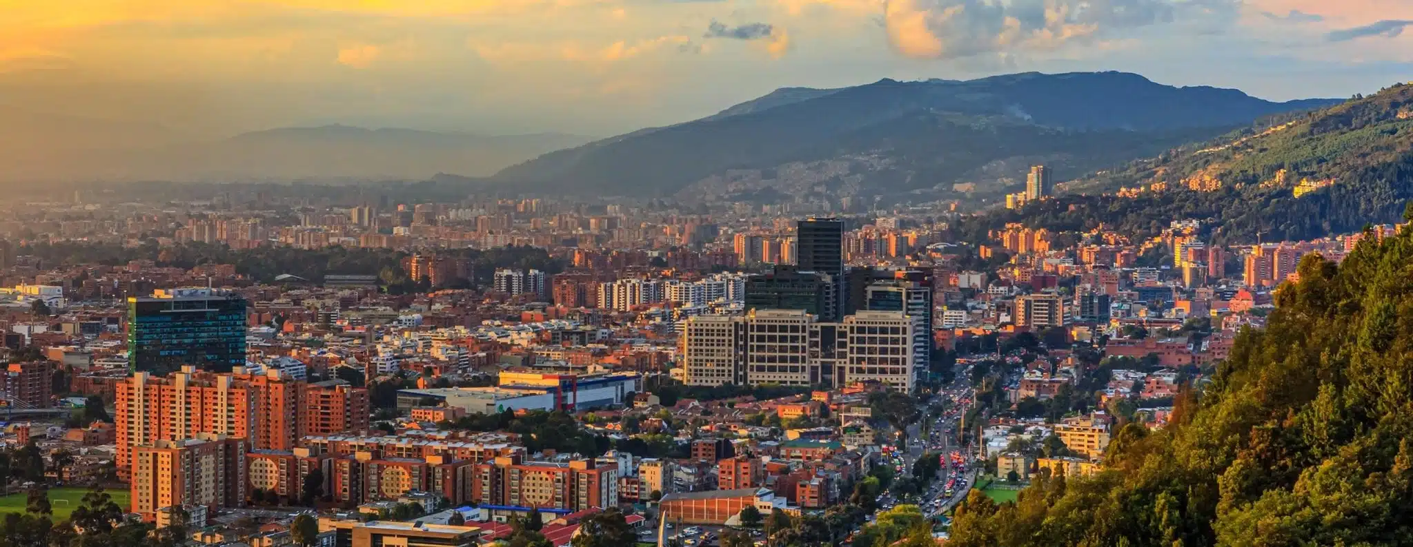 panoramic view of Bogota City at sunset